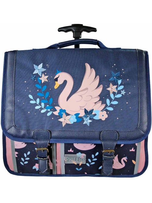Cartable à roulettes fille Phileas Cygne 41 cm – 2 compartiments – Bleu et rose - Kiabi