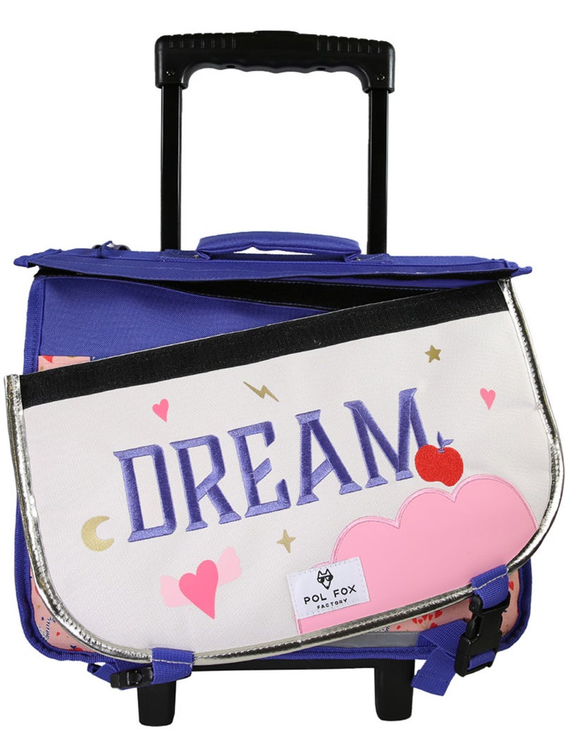 Cartable à roulettes fille POL FOX DREAM 38 cm réversible 2 compartiments rose chat et cœur Bleu marine - Kiabi