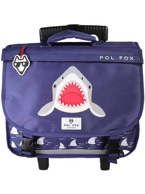 Cartable à roulettes garçon 38 cm réversible 2 compartiments POL FOX Shark bleu marine motif requin - Kiabi Cartable à roulettes garçon 38 cm réversible 2 compartiments POL FOX Shark bleu marine motif requin - Kiabi