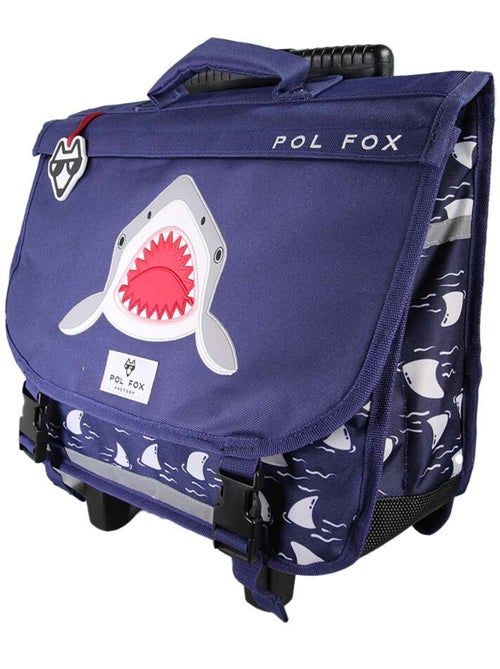 Cartable à roulettes garçon 38 cm réversible 2 compartiments POL FOX Shark bleu marine motif requin - Kiabi Cartable à roulettes garçon 38 cm réversible 2 compartiments POL FOX Shark bleu marine motif requin - Kiabi