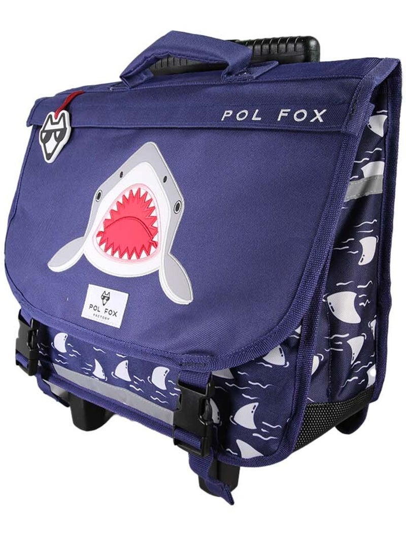 Cartable à roulettes garçon 38 cm réversible 2 compartiments POL FOX Shark bleu marine motif requin Bleu marine - Kiabi