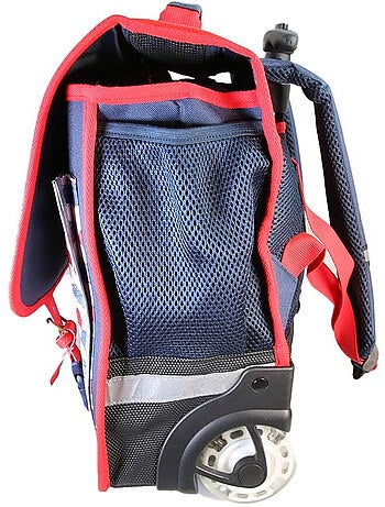 Cartable à roulettes garçon Phileas Voiture 41 cm – 2 compartiments – Bleu et rouge