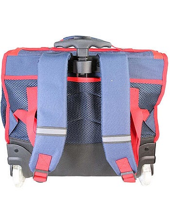 Cartable à roulettes garçon Phileas Voiture 41 cm – 2 compartiments – Bleu et rouge
