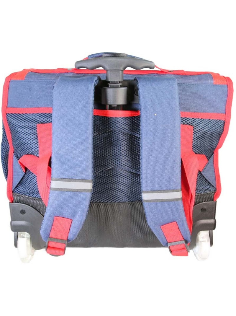 Cartable à roulettes garçon Phileas Voiture 41 cm – 2 compartiments – Bleu et rouge Bleu - Kiabi