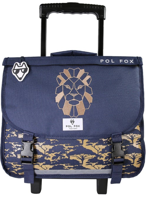 Cartable à roulettes garçon POL FOX LION 38 cm réversible 2 compartiments bleu marine motif lion - Kiabi Cartable à roulettes garçon POL FOX LION 38 cm réversible 2 compartiments bleu marine motif lion - Kiabi