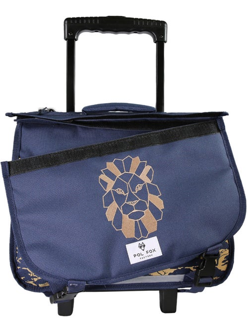 Cartable à roulettes garçon POL FOX LION 38 cm réversible 2 compartiments bleu marine motif lion - Kiabi Cartable à roulettes garçon POL FOX LION 38 cm réversible 2 compartiments bleu marine motif lion - Kiabi