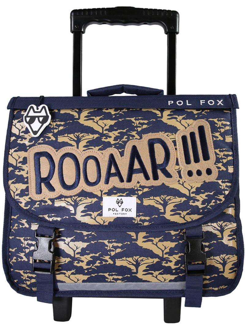 Cartable à roulettes garçon POL FOX LION 38 cm réversible 2 compartiments bleu marine motif lion Bleu marine - Kiabi