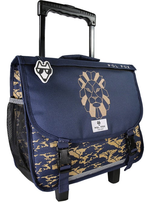 Cartable à roulettes garçon POL FOX LION 38 cm réversible 2 compartiments bleu marine motif lion - Kiabi Cartable à roulettes garçon POL FOX LION 38 cm réversible 2 compartiments bleu marine motif lion - Kiabi