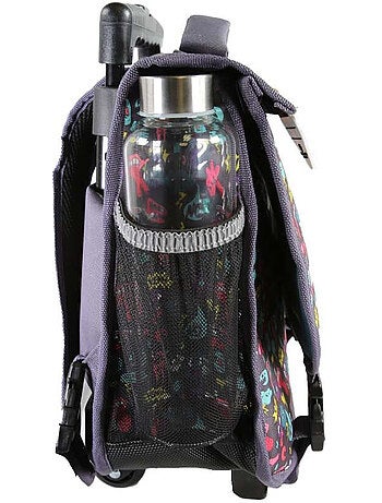 Cartable à roulettes garçon POL FOX RIDER 38 cm réversible 2 compartiments bleu et gris motifs fun