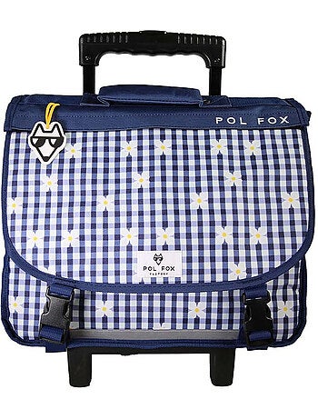 Cartable à roulettes POL FOX DAISY fille 38 cm réversible bleu marine