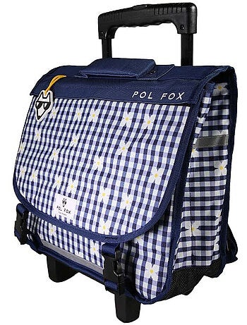 Cartable à roulettes POL FOX DAISY fille 38 cm réversible bleu marine