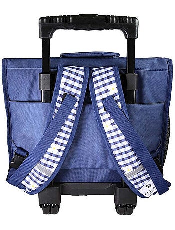 Cartable à roulettes POL FOX DAISY fille 38 cm réversible bleu marine