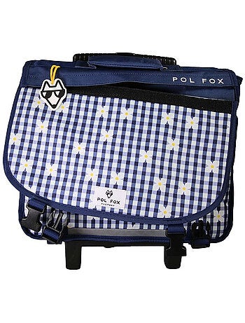 Cartable à roulettes POL FOX DAISY fille 38 cm réversible bleu marine