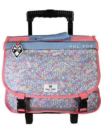 Cartable à roulettes POL FOX HAPPY JEAN fille 38 cm réversible bleu marine