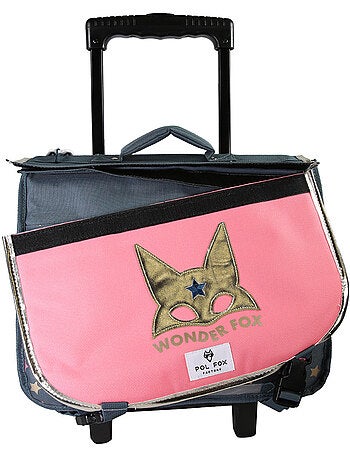 Cartable à roulettes POL FOX Wonder Fox Glitter 38 cm rose et gris