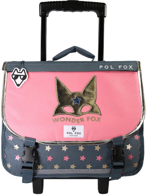 Cartable à roulettes POL FOX Wonder Fox Glitter 38 cm rose et gris - Kiabi