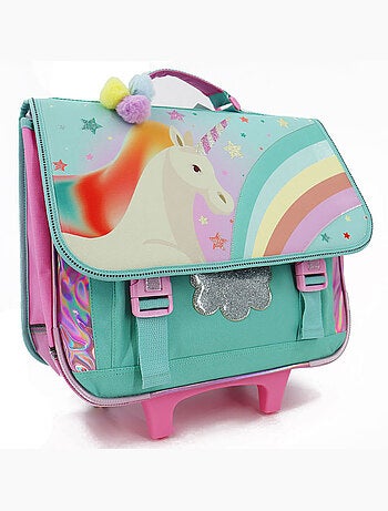 Cartable à roulettes scolaire motif licorne base plastique