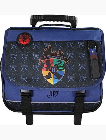 Cartable à roulettes scolaire primaire 38 cm 2 compartiments HARRY POTTER bleu noir
