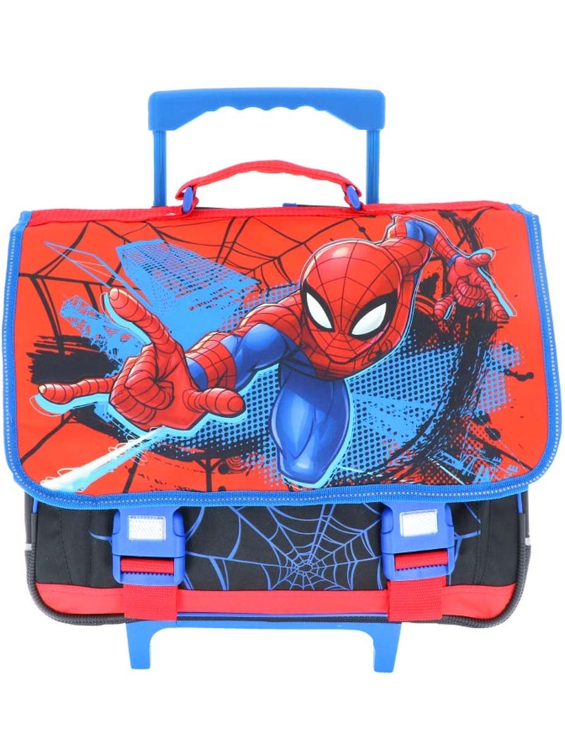 Cartable à roulettes Spiderman avec rabat PVC imprimé brillant Bleu Rouge Noir - Kiabi