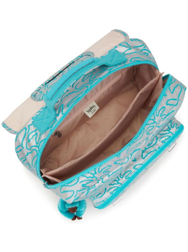 Cartable enfant Kipling Iniko Metallic Palm 40 CM - Qualité Premium Bleu Gris - Kiabi