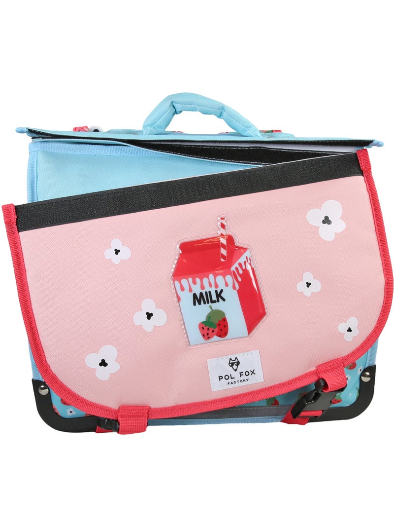 Cartable fille 35 cm réversible 1 compartiment POL FOX Strawberry rose et bleu motif fraise et fleur Rose/Bleu/Bleu ciel/Noir - Kiabi