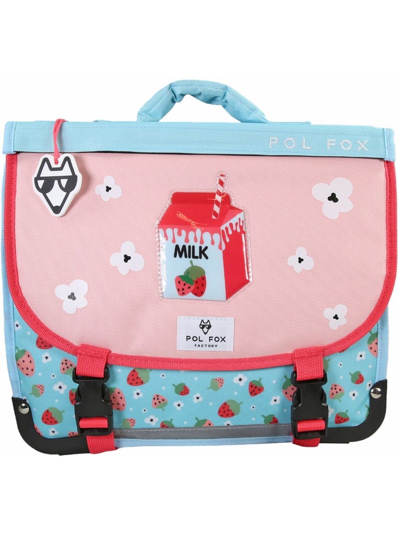 Cartable fille 35 cm réversible 1 compartiment POL FOX Strawberry rose et bleu motif fraise et fleur Rose/Bleu/Bleu ciel/Noir - Kiabi