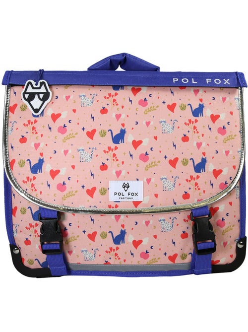 Cartable fille 38 cm réversible 2 compartiments POL FOX Dream rose motif chat et cœur - Kiabi