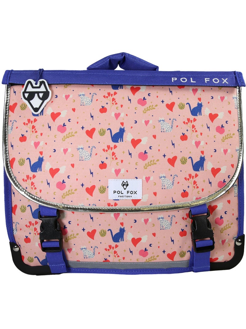 Cartable fille 38 cm réversible 2 compartiments POL FOX Dream rose motif chat et cœur Rose - Kiabi