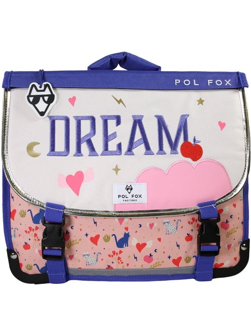 Cartable fille 38 cm réversible 2 compartiments POL FOX Dream rose motif chat et cœur - Kiabi