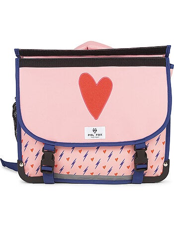 Cartable fille 38 cm réversible 2 compartiments POL FOX Heart rose motif cœur et éclair