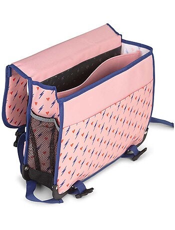 Cartable fille 38 cm réversible 2 compartiments POL FOX Heart rose motif cœur et éclair