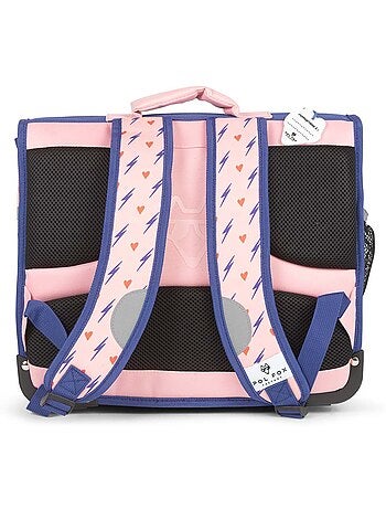 Cartable fille 38 cm réversible 2 compartiments POL FOX Heart rose motif cœur et éclair