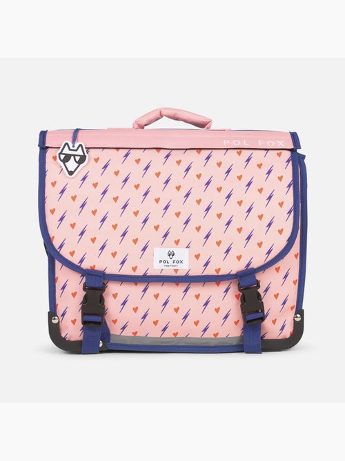 Cartable fille 38 cm réversible 2 compartiments POL FOX Heart rose motif cœur et éclair - Kiabi