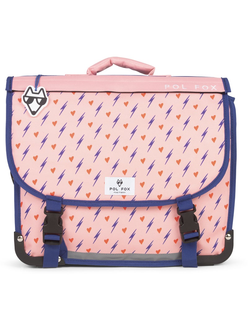 Cartable fille 38 cm réversible 2 compartiments POL FOX Heart rose motif cœur et éclair Rose - Kiabi
