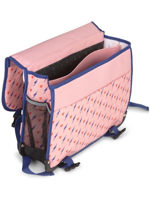 Cartable fille 38 cm réversible 2 compartiments POL FOX Heart rose motif cœur et éclair - Kiabi