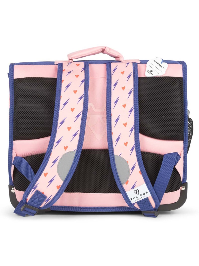 Cartable fille 38 cm réversible 2 compartiments POL FOX Heart rose motif cœur et éclair Rose - Kiabi