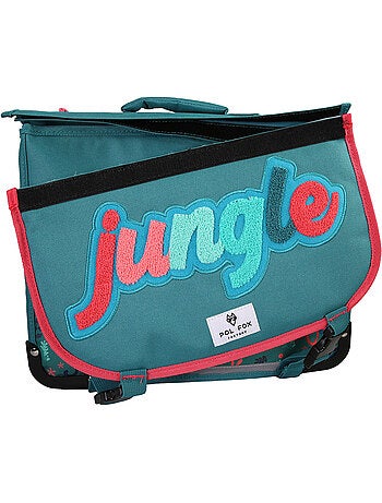Cartable fille 41 cm réversible 2 compartiments POL FOX Jungle vert motif tropical et animaux
