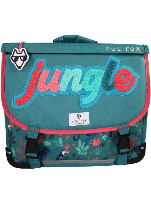 Cartable fille 41 cm réversible 2 compartiments POL FOX Jungle vert motif tropical et animaux - Kiabi Cartable fille 41 cm réversible 2 compartiments POL FOX Jungle vert motif tropical et animaux - Kiabi