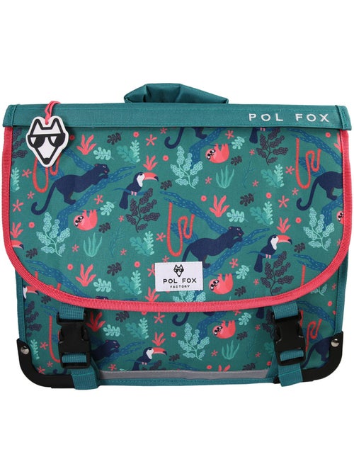 Cartable fille 41 cm réversible 2 compartiments POL FOX Jungle vert motif tropical et animaux - Kiabi Cartable fille 41 cm réversible 2 compartiments POL FOX Jungle vert motif tropical et animaux - Kiabi