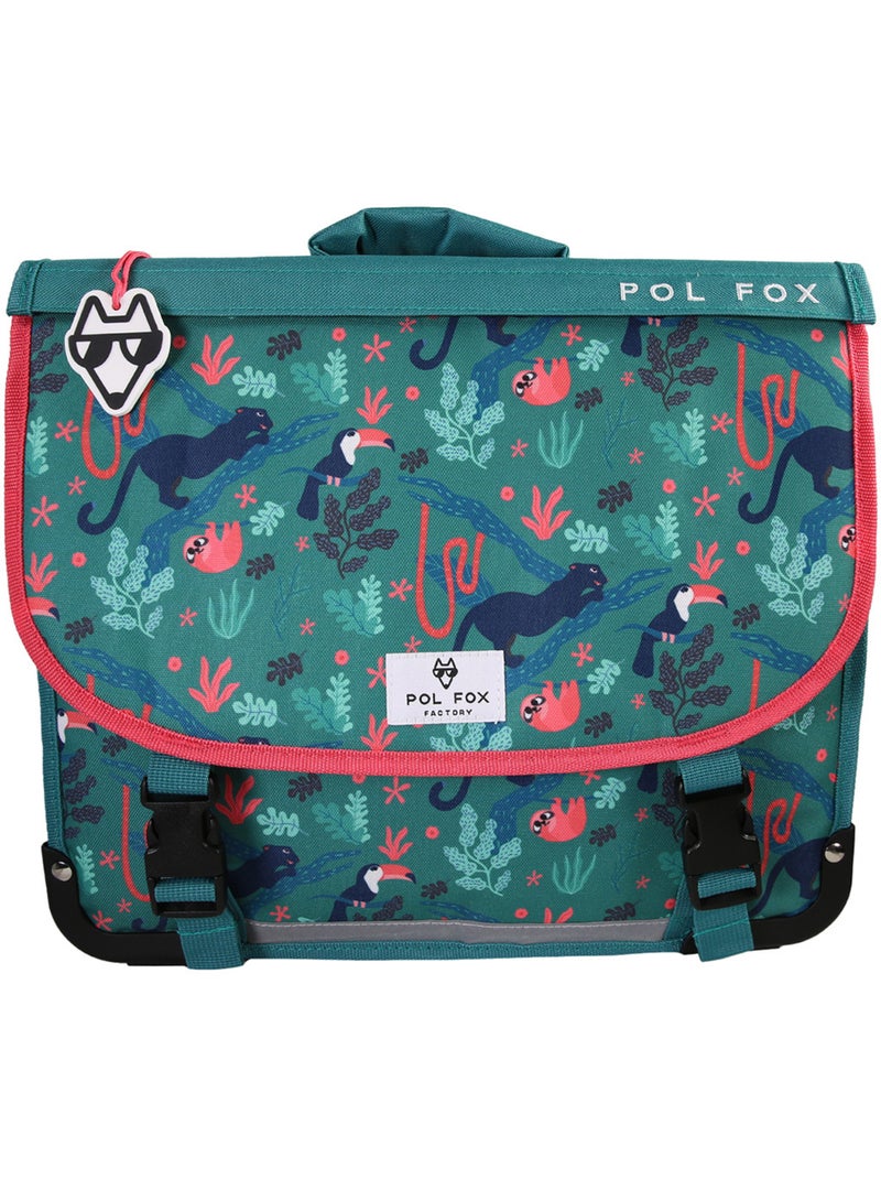 Cartable fille 41 cm réversible 2 compartiments POL FOX Jungle vert motif tropical et animaux Vert - Kiabi