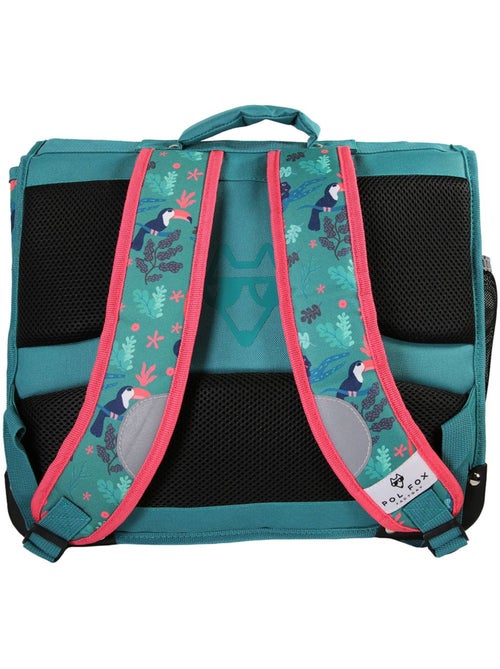 Cartable fille 41 cm réversible 2 compartiments POL FOX Jungle vert motif tropical et animaux - Kiabi Cartable fille 41 cm réversible 2 compartiments POL FOX Jungle vert motif tropical et animaux - Kiabi