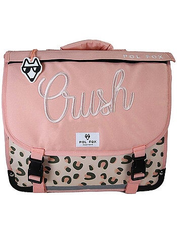 Cartable fille POL FOX CRUSH réversible 38 cm – 2 compartiments – Primaire – Rose à motif léopard