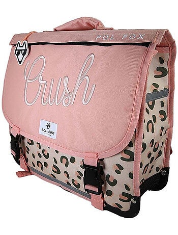 Cartable fille POL FOX CRUSH réversible 38 cm – 2 compartiments – Primaire – Rose à motif léopard