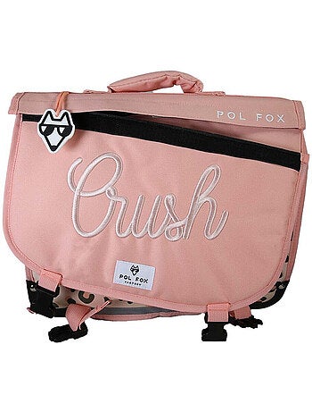 Cartable fille POL FOX CRUSH réversible 38 cm – 2 compartiments – Primaire – Rose à motif léopard
