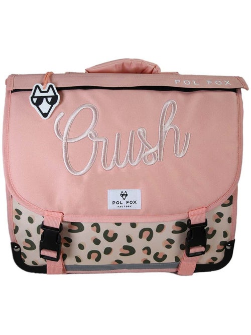 Cartable fille POL FOX CRUSH réversible 38 cm – 2 compartiments – Primaire – Rose à motif léopard - Kiabi