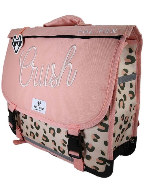 Cartable fille POL FOX CRUSH réversible 38 cm – 2 compartiments – Primaire – Rose à motif léopard - Kiabi