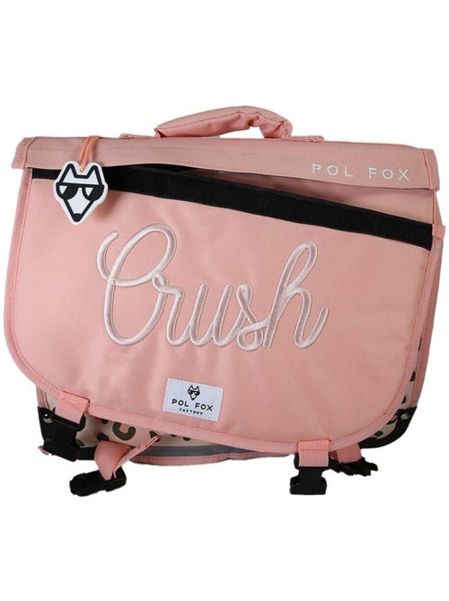 Cartable fille POL FOX CRUSH réversible 38 cm – 2 compartiments – Primaire – Rose à motif léopard - Kiabi
