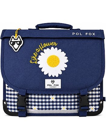 Cartable fille POL FOX DAISY réversible 38 cm – 2 compartiments – Bleu marine marguerites