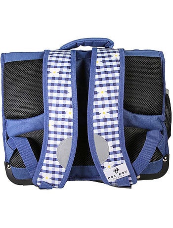 Cartable fille POL FOX DAISY réversible 38 cm – 2 compartiments – Bleu marine marguerites