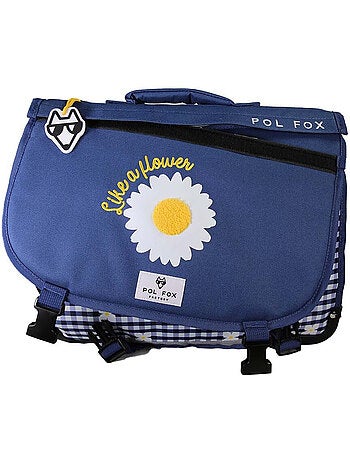 Cartable fille POL FOX DAISY réversible 38 cm – 2 compartiments – Bleu marine marguerites